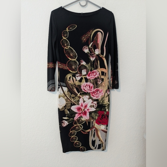 Joseph Ribkoff Black Multi-Color Floral Jersey Knit Long Sleeve Slim Mini Dress - Picture 4 of 9